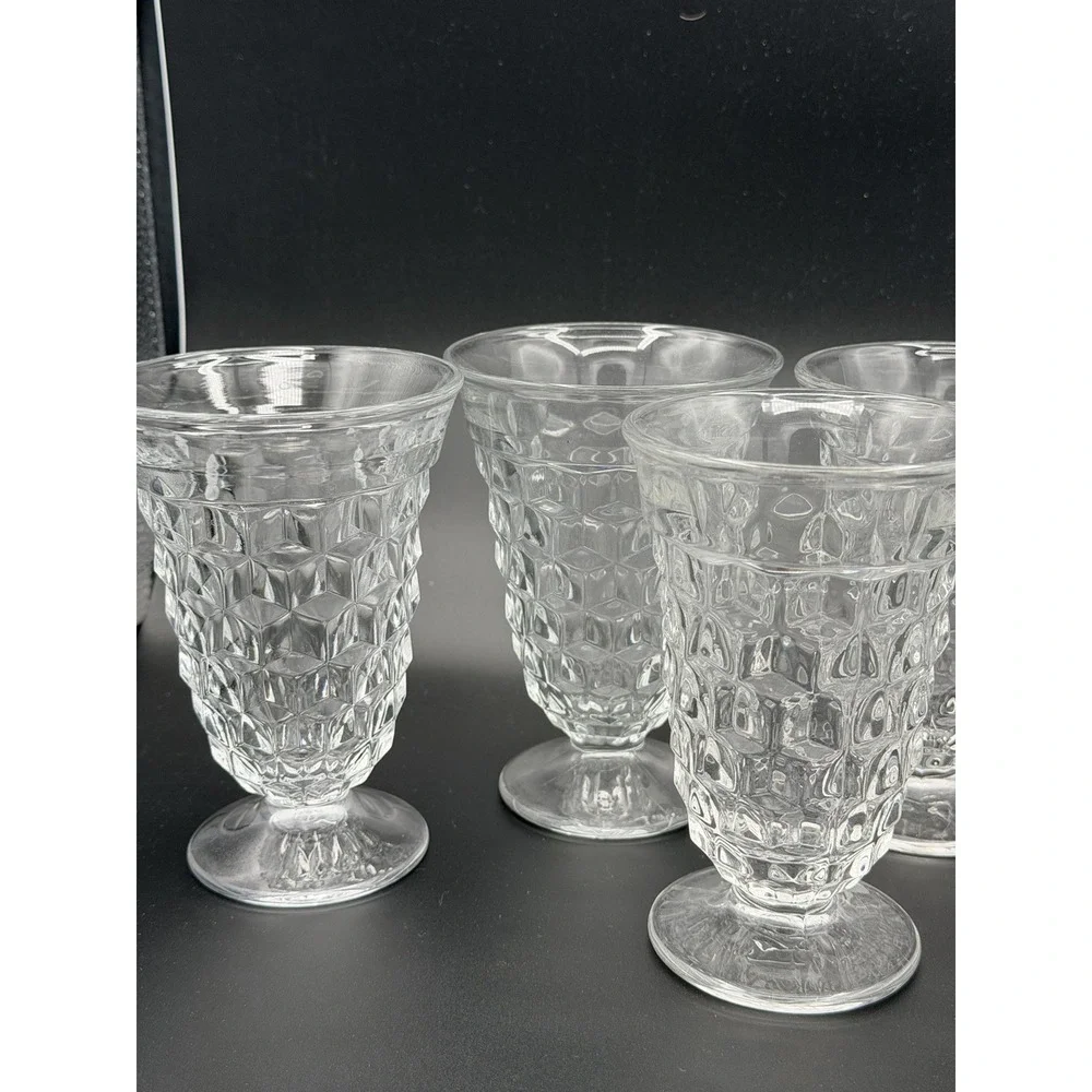 Vtg Fostoria American Clear Footed Iced Tea Glass Tumbler Set of 6 Cubed Pattern